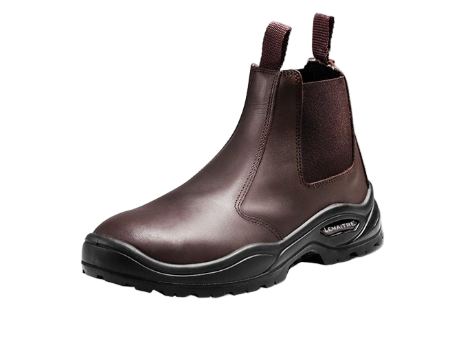 Brown leather boot with a black sole