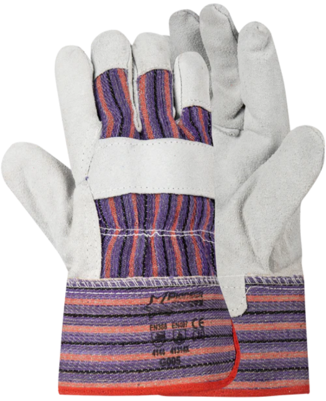 Pair of gloves with striped purple and orange bac