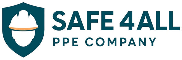 Logo of Safe 4 All PPE Company with a shield icon on a white background