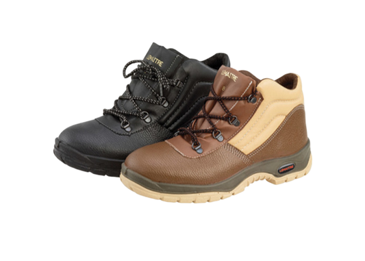 Pair of black and brown safety boots
