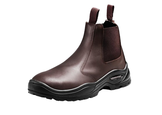 Brown leather boot with a black sole 