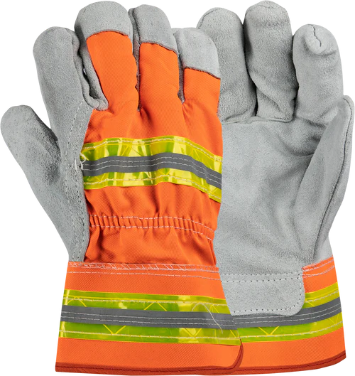 Orange and gray glove with reflective stripes