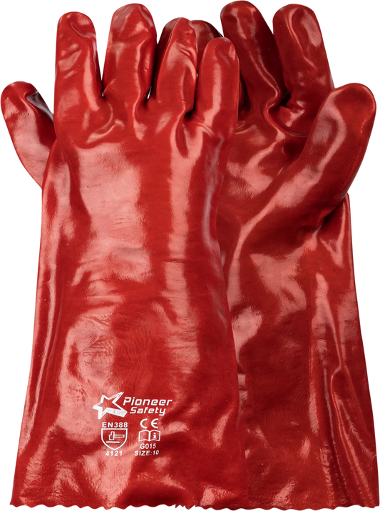 PVC Red Medium Weight 40cm Open Cuff Glove