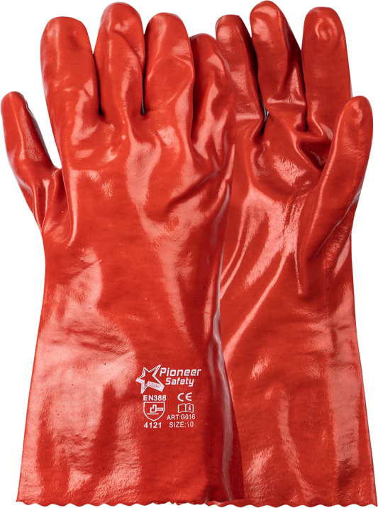 PVC Red Medium Weight 35cm Open Cuff Glove