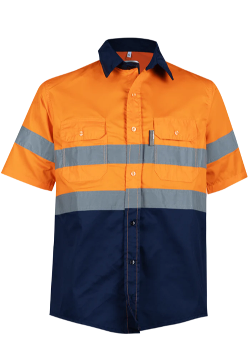 Orange and navy short-sleeve shirt with reflective stripes 