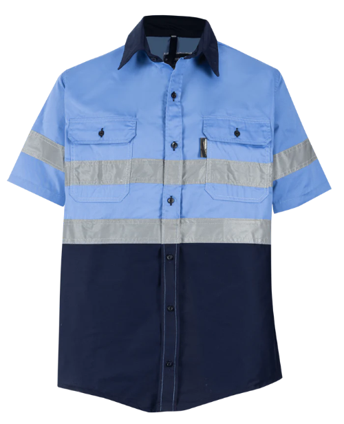 Two-tone blue shirt with reflective stripes