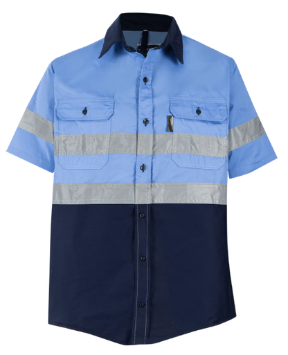 Two-tone blue shirt with reflective stripes