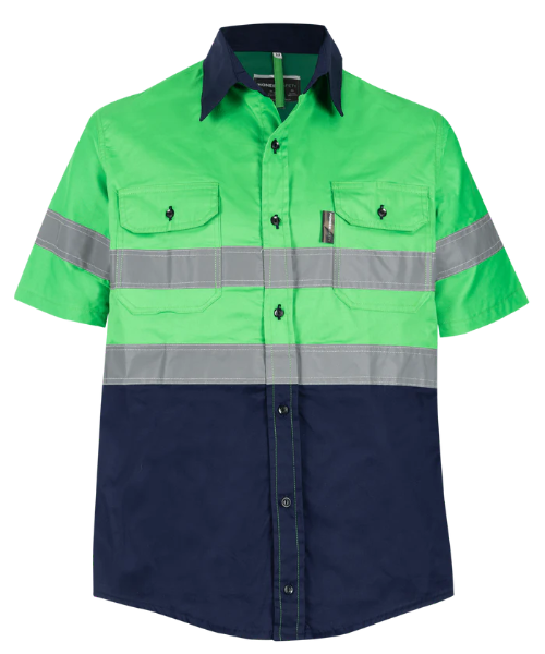 Green and navy shirt with reflective stripes 