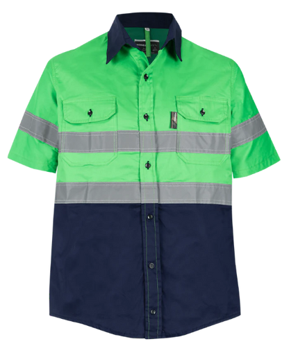 Green and navy shirt with reflective stripes 